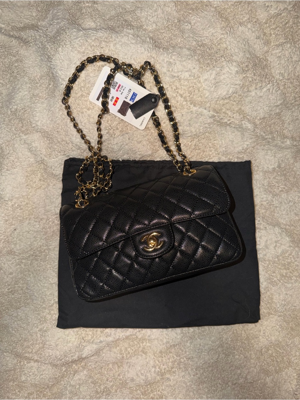 Black Quilted Chain Shoulder / Crossbody Bag with Gold Hardware